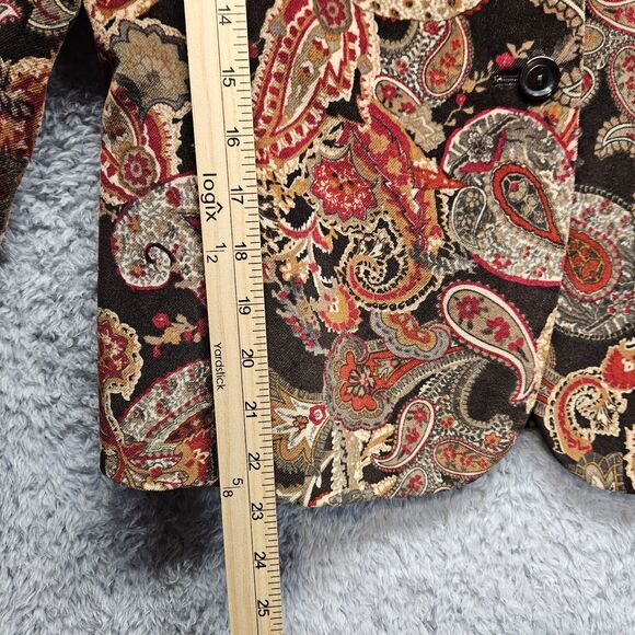 Talbots Womens Brown Paisley Blazer Colorful Cotton Silk Size 8 Petite Velvet - Picture 5 of 11